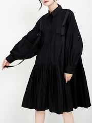 Vintage Solid Ribbon Midi Dress