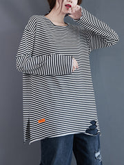 Women Casual Striped Ripped Sweatshirt