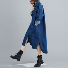 Solid Belted Denim Midi Dress