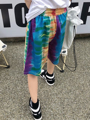 Rainbow Print Tie Dye Loose Casual Shorts
