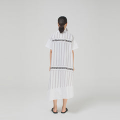 Split-Joint Short Sleeves Striped Midi Dress