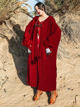 Loose Burgundy Vintage Pompom Triming Wind Coat Outwear