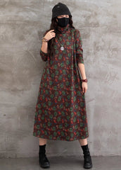 Vintage Casual  Floral Printed Midi Dress