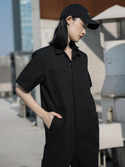 Cyberpunk Black Loose Print Jumpsuits