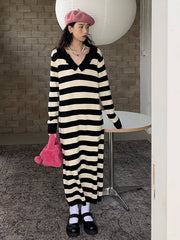 Casual Striped Long Sweater Dress