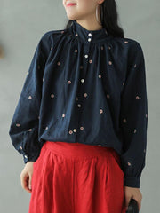 Vintage Loose Embroidered Doll Collar Shirt