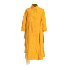 Irregular Mesh Stitching Lapel Solid Color Dress