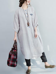 The New Long Sleeve Pure Color Long Shirt Dress