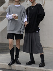 Women Round Neck Solid Color Loose Casual Sweatshirt