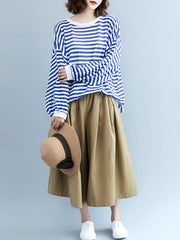 I -shaped Back Knitting Striped Casual Tops