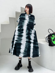 Lapel Loose Looking Thin Retro Tie Dye Casual Dress