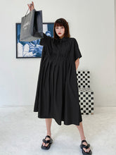 Original Roomy Pure Color Pleated Midi Shirt Dress