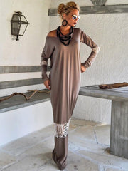 Split-Joint Long Sleeves Round-Neck Maxi Dress