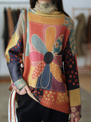 Soft Retro Printed Long Sleeves High Neck Top