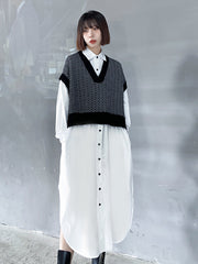 Fake Two Loose Sweater Stitching Shirt Irregular Dress