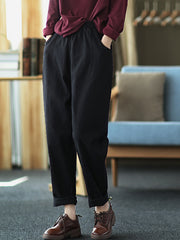 Women Retro Solid Color Casual Pants