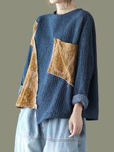 Women Retro Contrast Stitching Loose Sweater