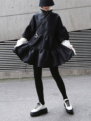 Retro Puff Sleeve Solid Color Midi Dress