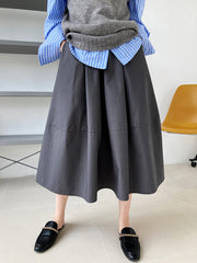 Elastic High Waist Solid Color A-Line Skirt