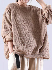 Loose Literary Round Neck Plaid Long Sleeve Sweatshirt