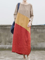 Split-color Cropped Ramee Loose Maxi Dresses