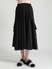 Solid Color High Waist Stitching Loose Casual Skirt