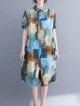 Loose Printed Short-Sleeved Shirt Dresses