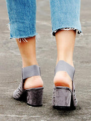 Gray Hollow Chunky Mid Heels