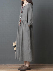 Cute Naional Plaid Red Button Long Dress