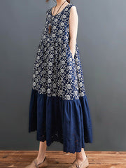 Ethnic Style Loose Stitching Printed Sleeveless Dress