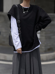 Women Round Neck Solid Color Loose Casual Sweatshirt