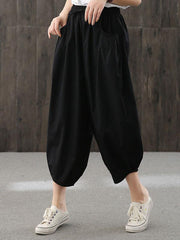 Artistic Retro Solid Capri-Pants