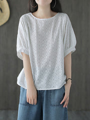 Artistic Retro Hollow Solid T-Shirts Tops