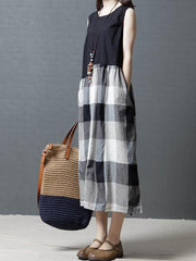 Plaid Loose Comfortable Split-joint Long Dress