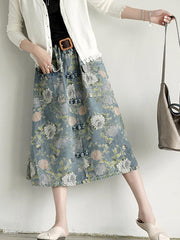 Original Retro Frog Belted Denim Skirt
