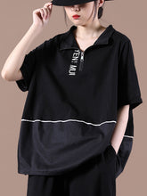 Casual Loose Letter Printed Zipper Stand Collar T-Shirt