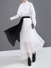 Pleated Cropped Splicing Mesh Skirt