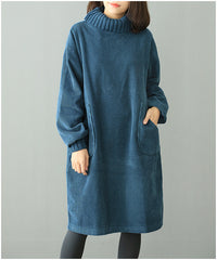 Women Retro Loose High Collar Casual Dress