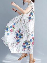 Women Round Neck Print Loose Slimming Dress