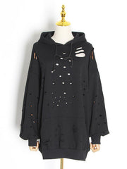 Loose Solid Color Hollow Hoodie
