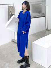 Retro Solid Color Knitted Midi Dress