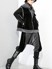 Women Zipper Sleeveless Stitching Contrast Vest