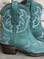 Retro Pointed Embroidered Short Boots