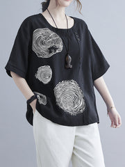 Women Irregular Print Casual Loose T-Shirt