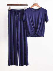 Two Pieces Solid Color Loose Comfort T-Shirt And Pants Suit