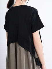 Round Neck Contrast Color Stitching Geometric Pattern Midi Dress