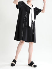 Clash French Lace Dress With Navy Neckline And Short Sleeves