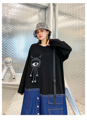 Cartoon Printed Split-Joint Denim Midi Dress