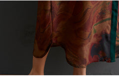 Women Retro Lapel Contrast Print Loose Dress