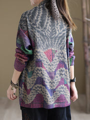 High Collar Printed Loose Versatile Sweater